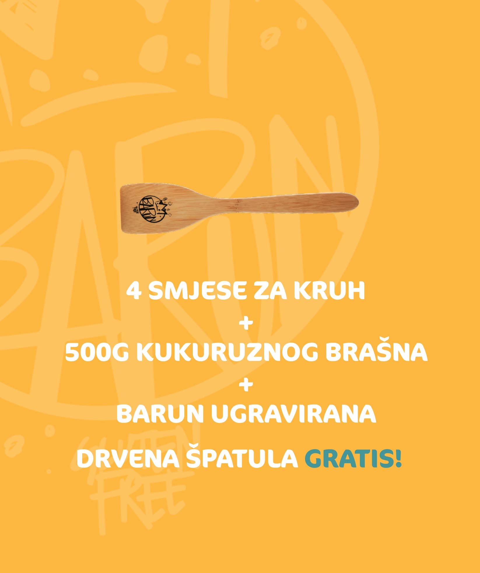 Proljetni bezglutenski paket: 4 mješavine + brašno + GRATIS špatula - Barun